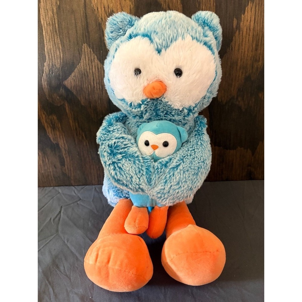 Animal Adventure Plush Mama Owl Holding Her Baby  Owl In Blue Stuffed Animal